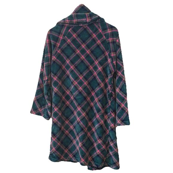 Victoria’s Secret Plush Fleece Short Robe Teal Pink Plaid XS/S Excellent - Picture 3 of 10